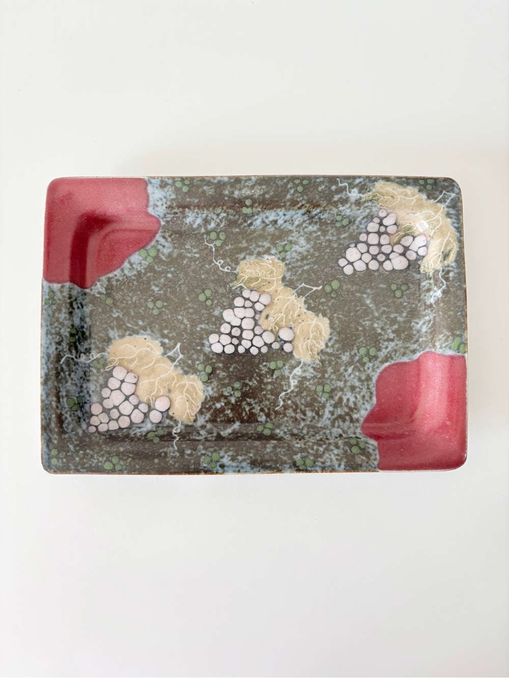 Canadian Pottery Small Tray Grapes Motif Stamped Canada 7.5 x 10.5”